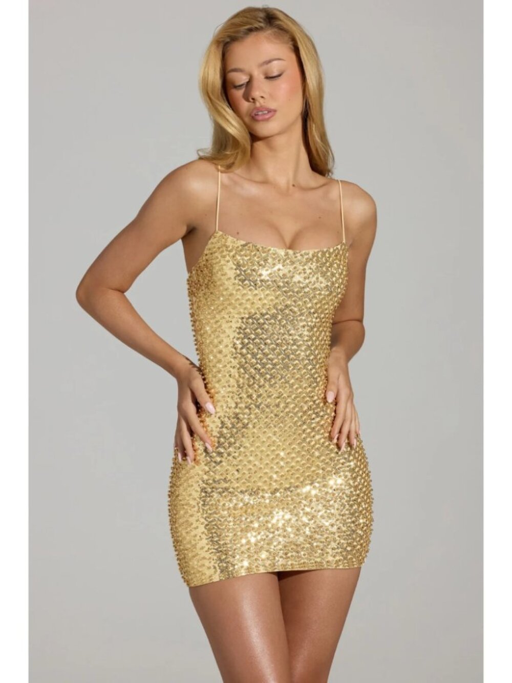 NWT Oh Polly Drop a Glint Embellished Mini Dress Gold Party Glam Night Out Sz 8